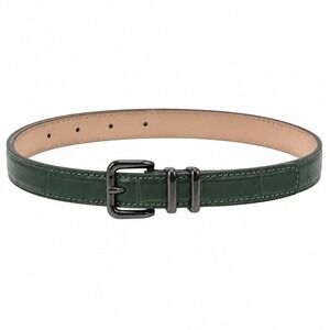 M&S Real Leather Skinny Belt Women Large Green Croc Embossed Gunmetal Forestcore